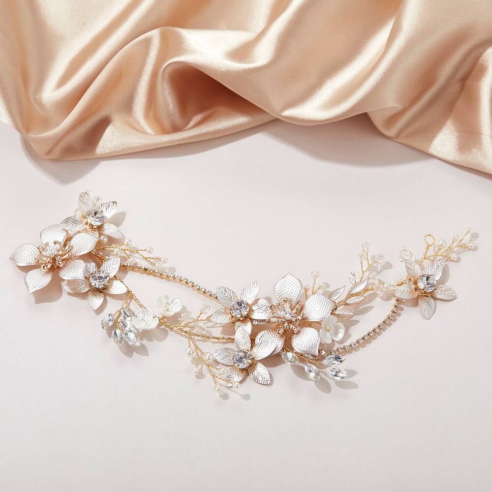 Crystal Rose Gold Floral Prom Bridal Costumes Fairy Festivals Hair Vine